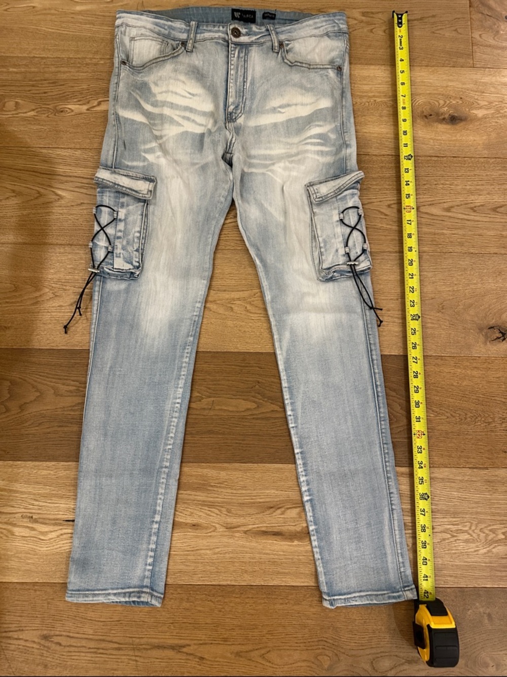 Aime Leon Dore Light Blue Slim Cargo Jeans with Lace-Up Pockets